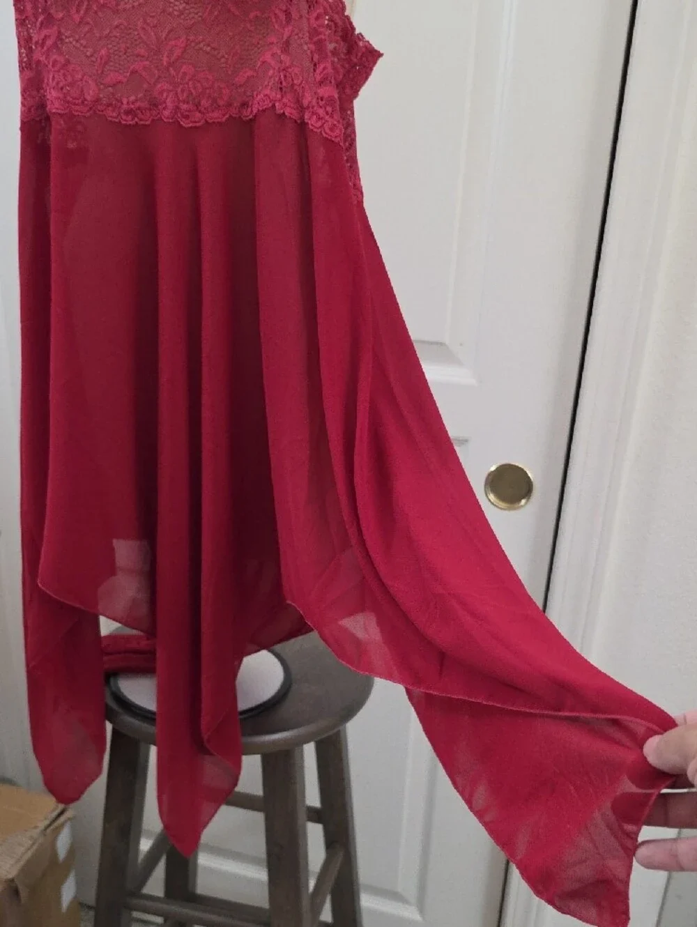 Venus | Burgundy Lace Bodice Handkerchief Hem Slip Dress XL - Picture 4 of 8